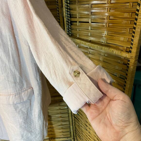 J. Jill Linen Blend Long Blazer Light Pink Roll tab Sleeve Jacket 1X open front - Picture 8 of 8